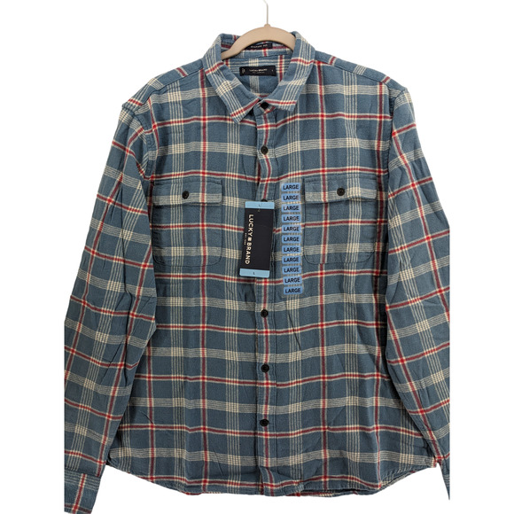 Lucky Brand Flannel Shirt L Blue Plaid 7MS4002 Humboldt Woven‎ Western Classic - Picture 2 of 10